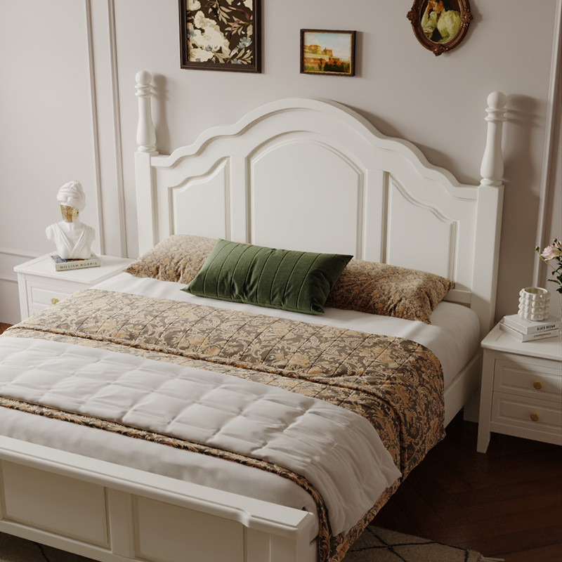 美式实木床奶油风法式床轻奢1米8双人主卧大床现代简约白色公主床