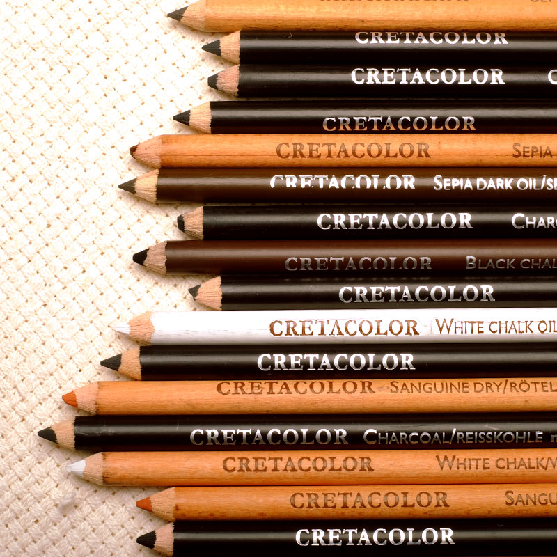 进口CRETACOLOR卡嗒素描美术绘画炭铅笔粉蜡笔白色黑色棕色单支