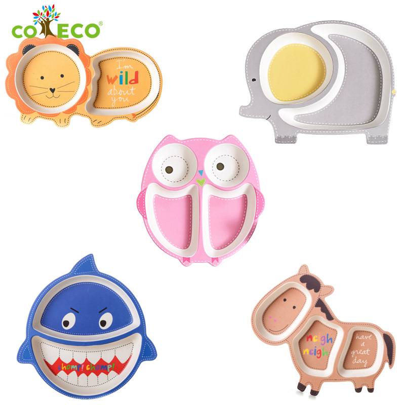 美国COECO竹纤维儿童餐具宝宝餐盘分格盘卡通幼儿园婴儿辅食餐盘