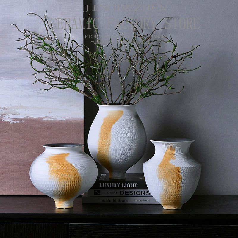 新中式手工手绘陶罐花瓶客厅插花花器酒店样板间软装饰品陶瓷摆件