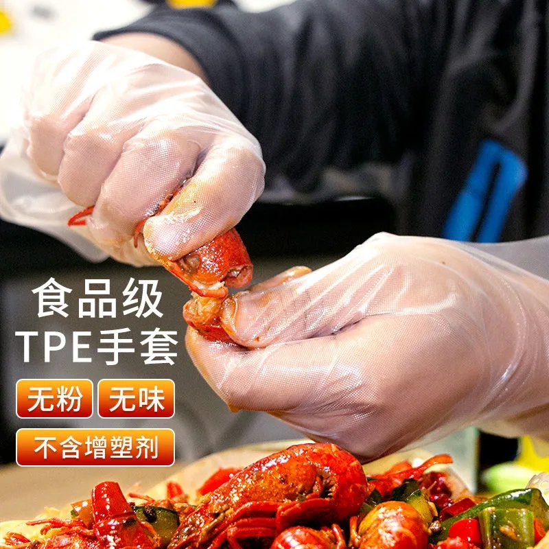 超护一次性手套TPE餐饮食品级洗碗家务厨房耐用拉伸力薄膜透明款