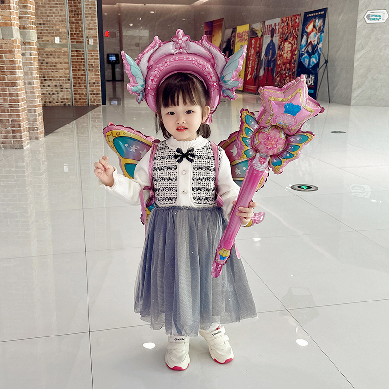 六一儿童节小魔仙蝴蝶翅膀气球背饰女孩周岁生日派对装饰拍照道具