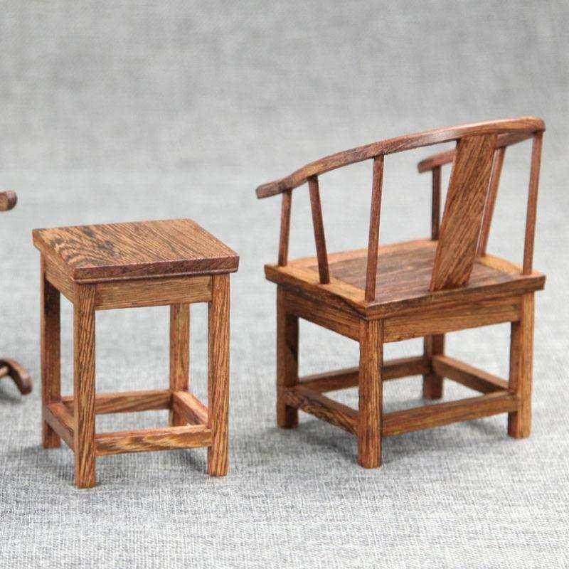 新品树林丰红木雕刻工艺品摆件明清微缩家具模型鸡翅木圈椅微型小