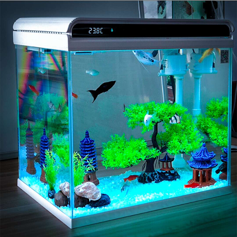 森森超白玻璃小鱼缸客厅 小型桌面家用懒人鱼缸生态免换水造景缸