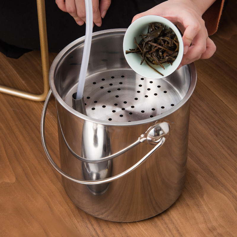 茶桶茶渣桶 不锈钢高端废水桶 茶台大容量排水茶桶干湿分离垃圾桶