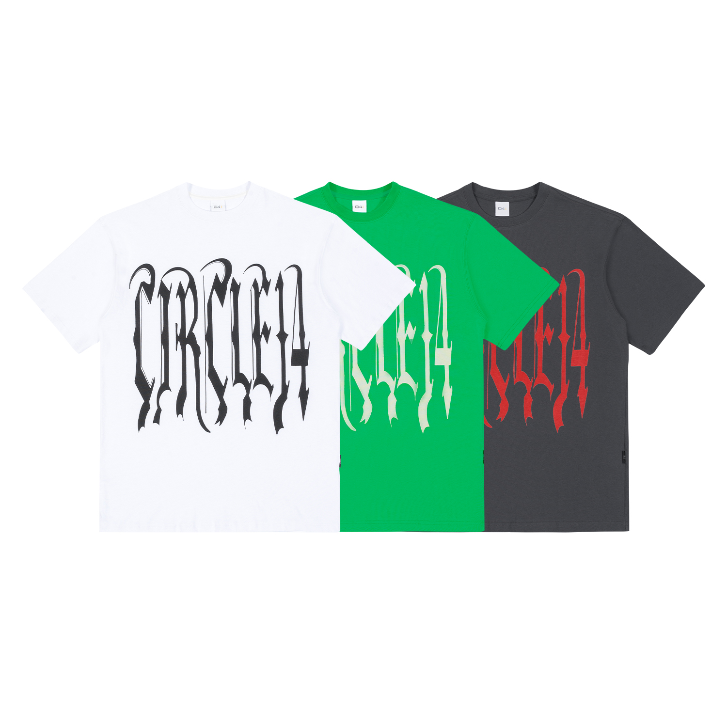 C14 online SS22 黑/白/灰/绿/橙 哥特字体印花宽松短袖T恤