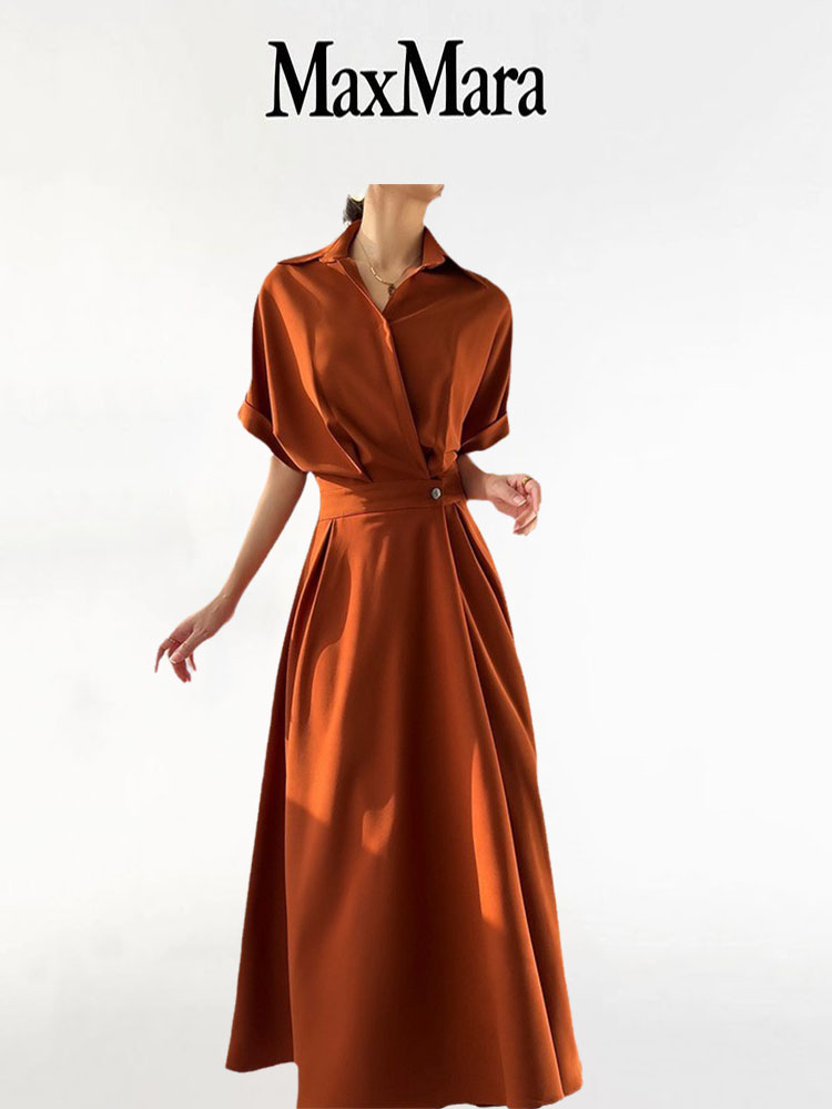 M家正品代购高级设计感法式小众通勤气质纯色显瘦长裙高端连衣裙