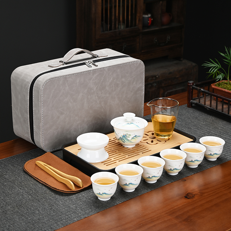 德化白瓷功夫陶瓷茶具套装旅行茶具便携式日式户外快客杯商务礼品