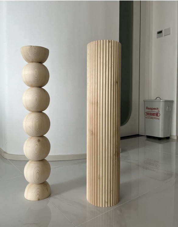 定制雕刻诧寂风实木书桌支撑脚几何体圆柱创意家居实木柱无尽之柱