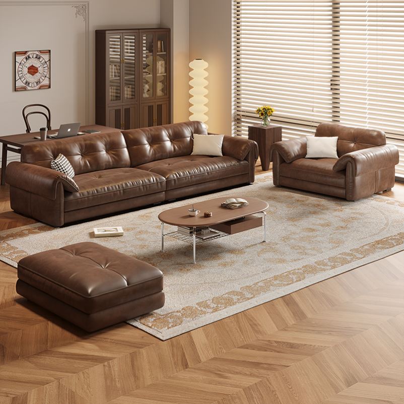 日默瓦真皮沙发现代简约轻奢小户型头层牛皮沙发客厅复古直排沙发