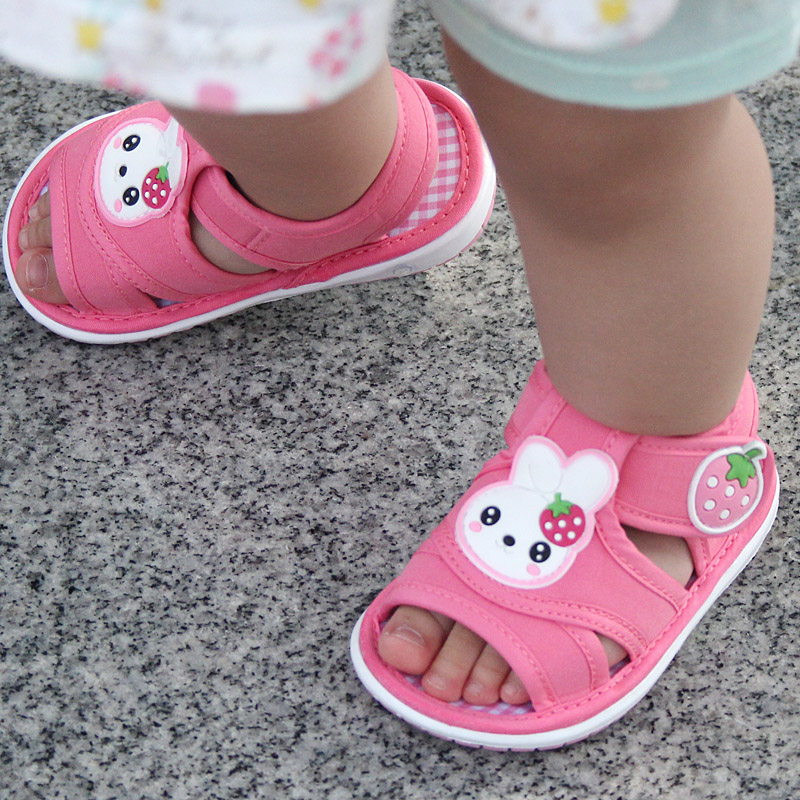 女宝宝凉鞋布鞋夏季婴儿家居软底防滑周岁透气棉布小孩学步鞋粉红