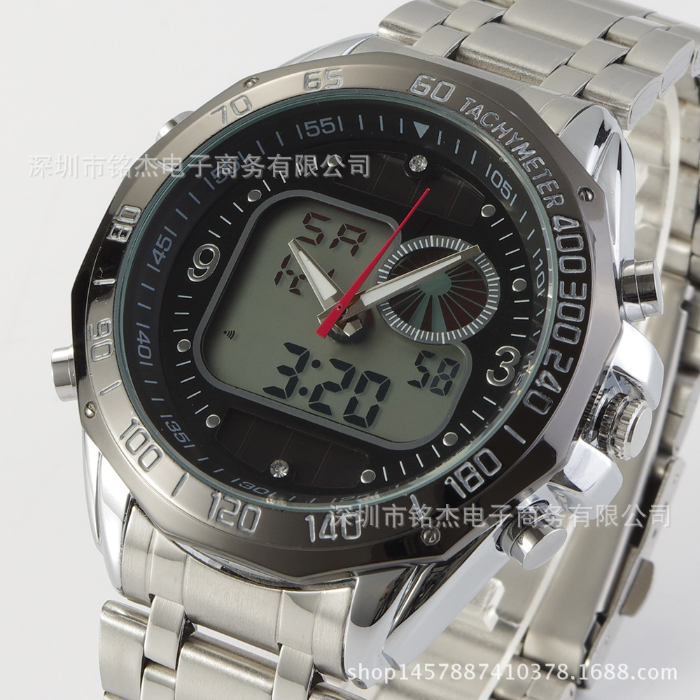 热卖 功能户外运动LED钢带手表男休闲圆形电子日历普通国产腕表