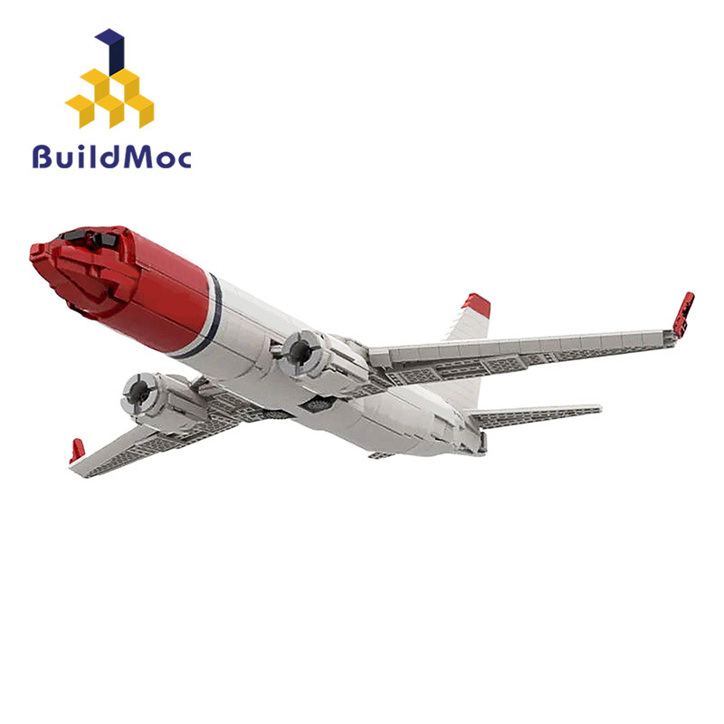 BuildMOC拼装积木玩具创意挪威航空天波音737-800NG飞机客机模型
