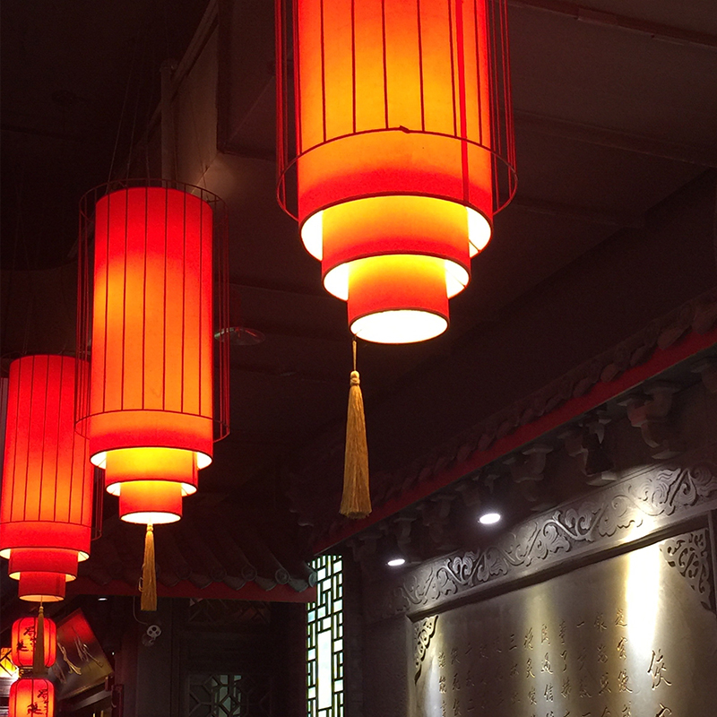 中式火锅店装饰吊灯仿古餐厅饭店过道布艺长灯笼新中式中国风灯具