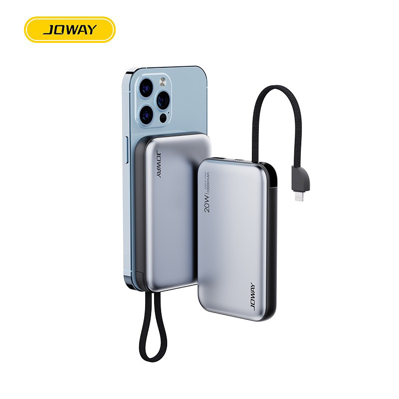 乔威适用苹果15ProMax磁吸充电宝10000毫安自带线PD20移动电源14P