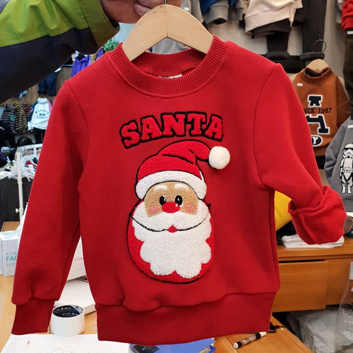 馨逸童话屋 韩国进口童装PT2018冬男女童圣诞老人加绒加厚卫衣