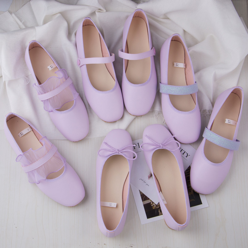 紫色玛丽珍鞋一字扣仙女鞋温柔平底网红甜美复古晚晚单鞋夏配裙子