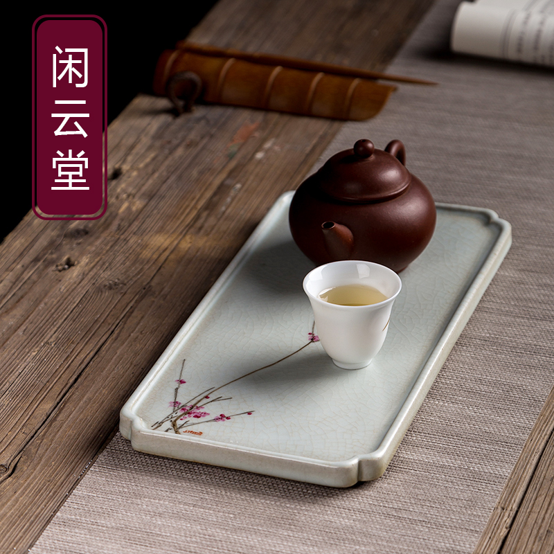 闲云堂 景德镇全手工手绘花卉干泡台 便携式茶会茶桌茶盘陶瓷茶道