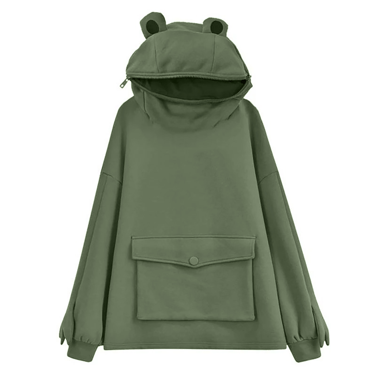 Women Novelty Frog Hoodie Cute Long Sleeve Solid Color Hoode