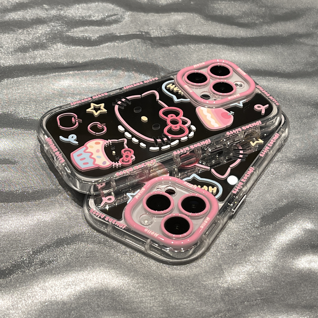 卡通粉色凯蒂猫手机壳适用于iPhone15promax可爱HelloKitty镜面保护套苹果13/14plus小众小米13/14Ultra软壳