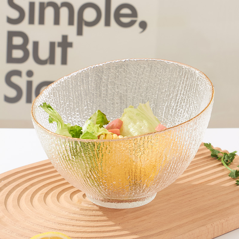 包邮 北欧INS风半月玻璃碗家用民宿水果蔬菜沙拉碗餐具描金甜品碗
