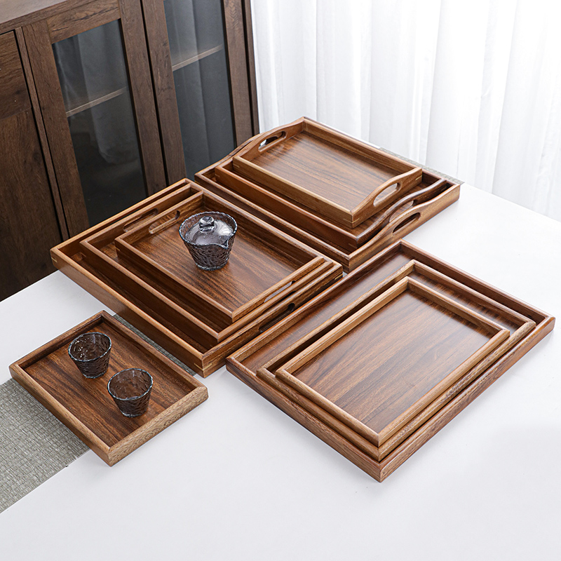 胡桃木质托盘长方形茶具水果盘日式家用放茶杯子茶盘北欧风木盘子