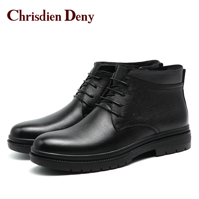 克雷斯丹尼冬季保暖男士皮靴进口羊皮舒适皮毛一体短靴英伦时装靴