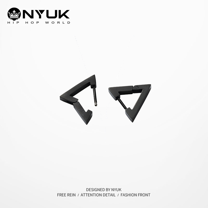 NYUK 简约Hiphop嘻哈三角形耳环 个性网红款潮牌男女钛钢耳扣饰品