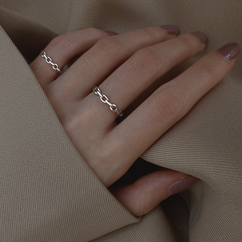 s925纯银素圈戒指女小众设计时尚冷淡风轻奢食指个性开口小指尾戒