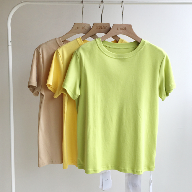 [第二件半价]T恤女HUMU精纺纯棉素版纯色小圆领舒适直筒短袖t2018