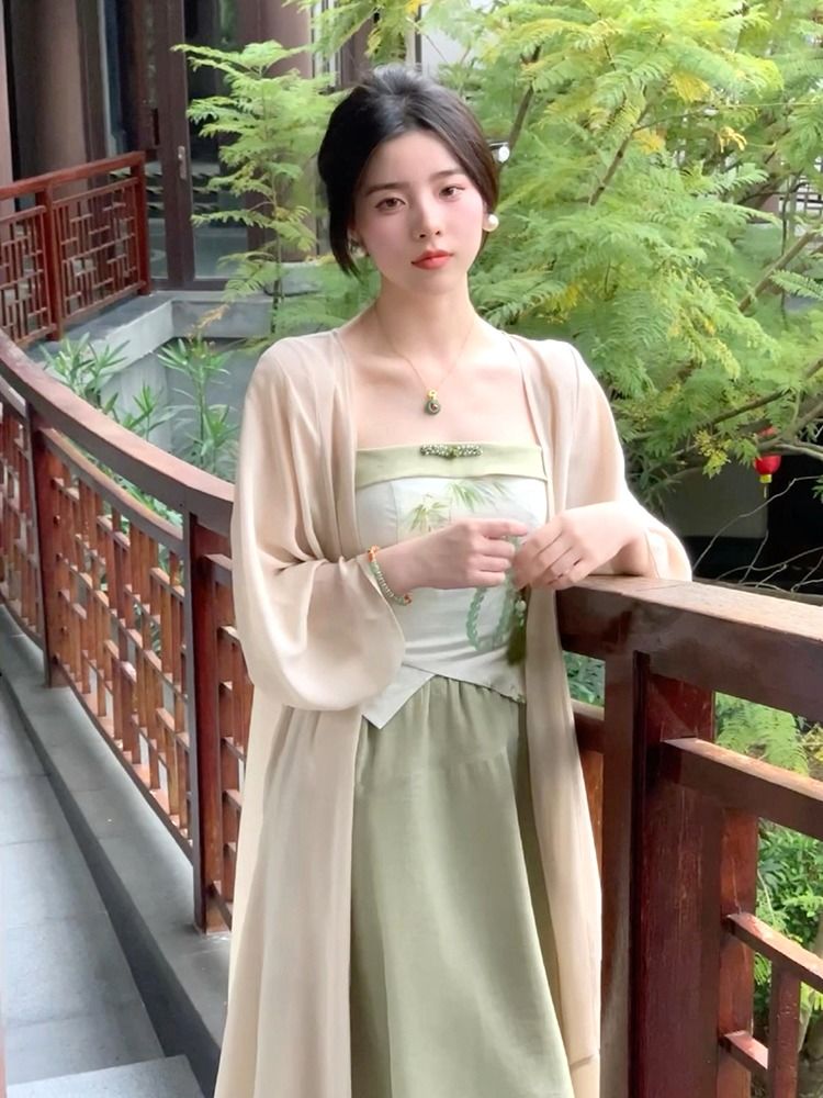 新中式国风配吊带裙防晒衫女夏季新款法式甜美中长款空调罩衫外套