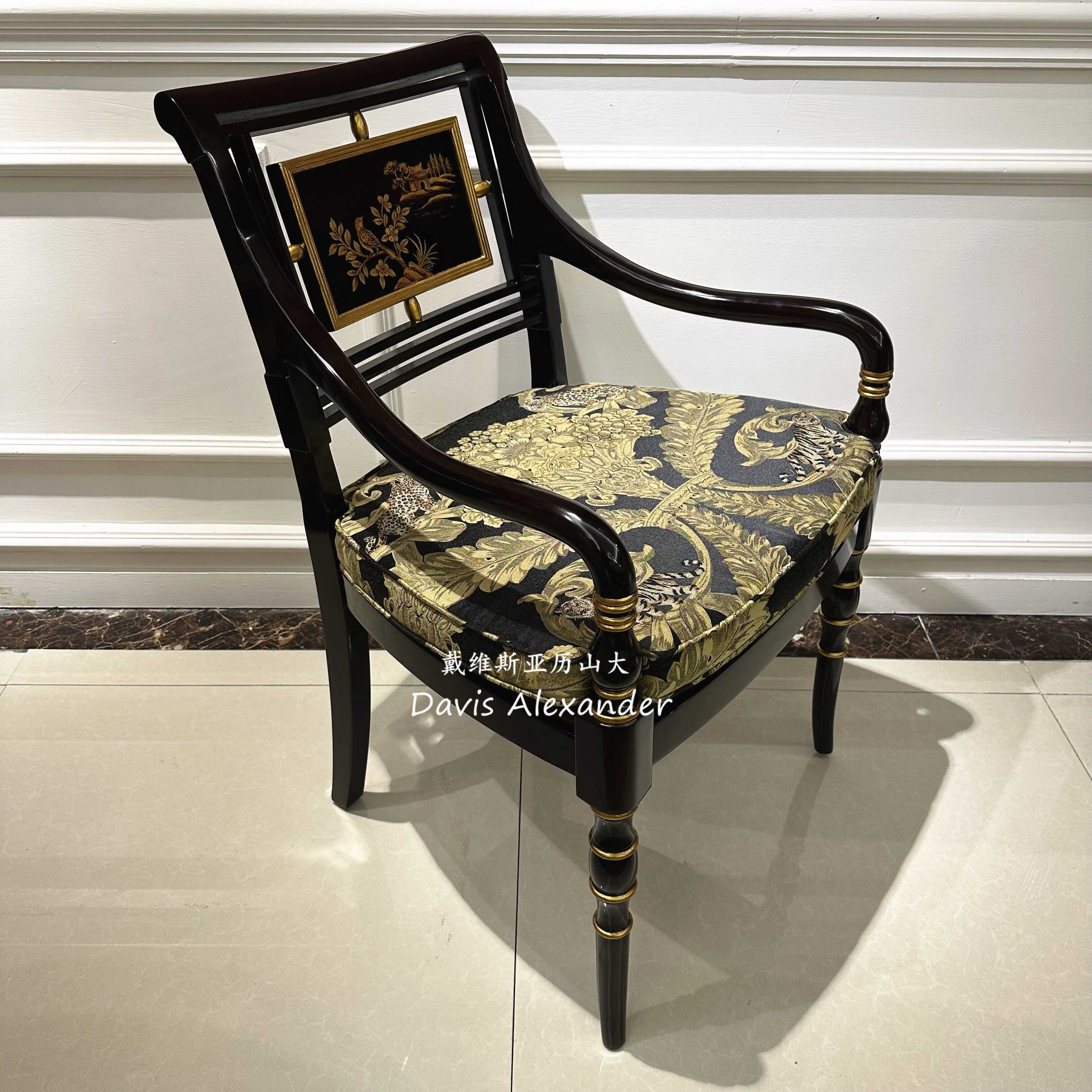 欧式古典实木雕花书椅英式手绘餐椅别墅高档定制休闲椅中古扶手椅