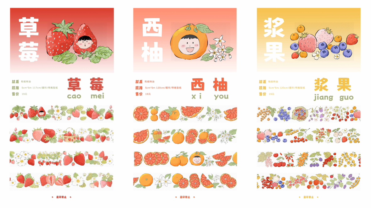 【水果英文合集】草莓 西柚 浆果 彩色英文 手帐和纸特油胶带