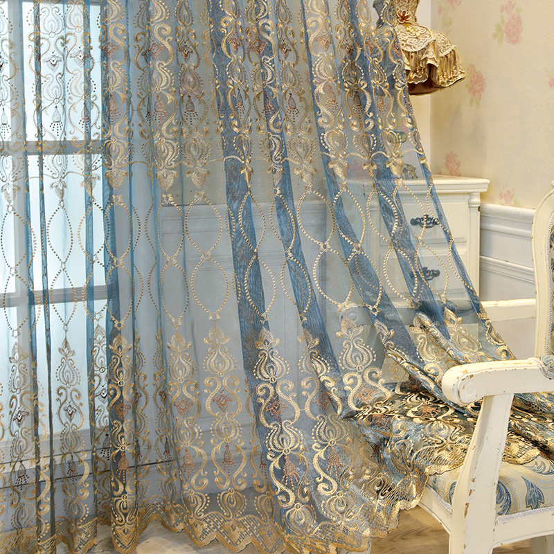 欧式窗纱帘简约现代刺绣花客厅卧室阳台飘窗落地窗定做挂钩半遮光