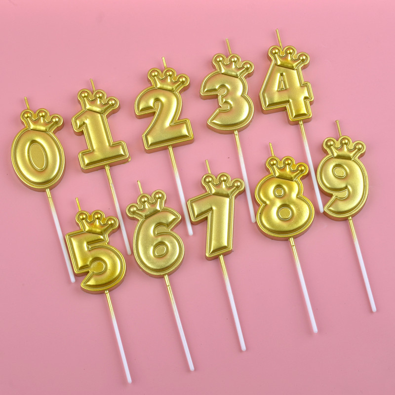 金色皇冠数字蜡烛凹凸造型0~9组合宝宝周岁许愿生日蛋糕装饰蜡烛