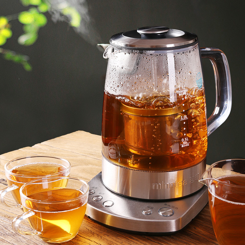 Minntea茗町煮茶机家用多功能黑茶煮茶器不锈钢玻璃升降电茶壶