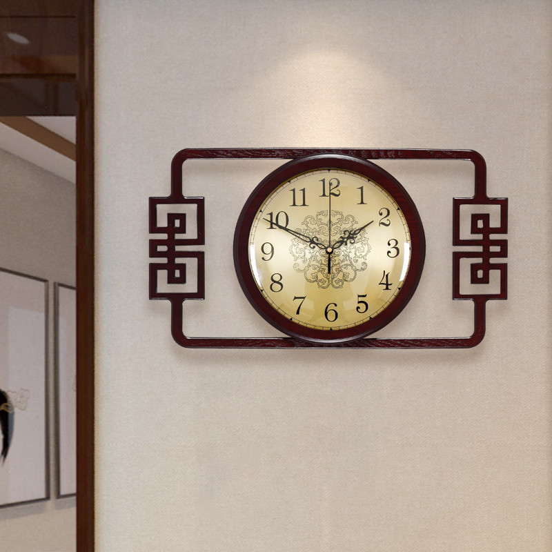 蔻安娜新中式大气挂钟中国风静音时钟客厅装饰卧室方形石英挂钟表