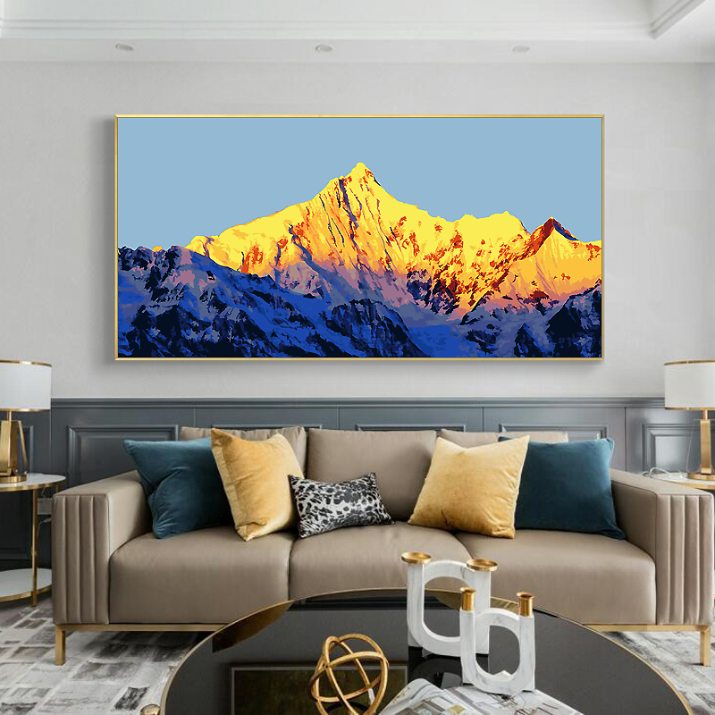 横版日照金山DIY数字油画大气客厅沙发背景墙现代简约装饰画 靠山