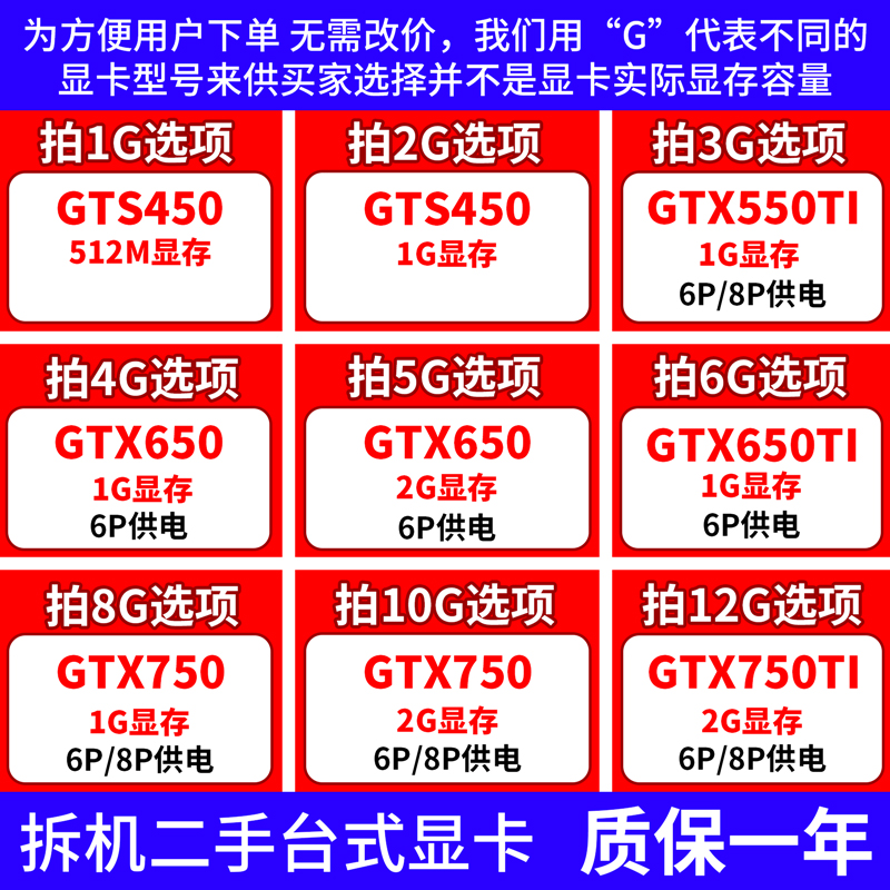 台式电脑独立显卡GTS450 GTX550TI 650 750 1G2G办公游戏高清显卡