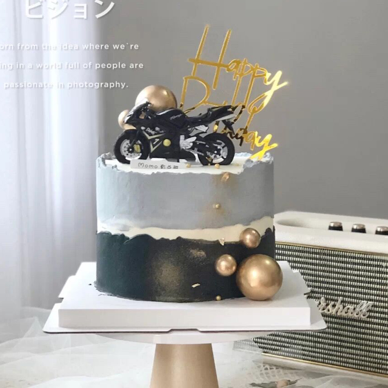 推荐父亲节摩托车蛋糕装饰摆件仿真合金滑行机车怪兽模型男神生日