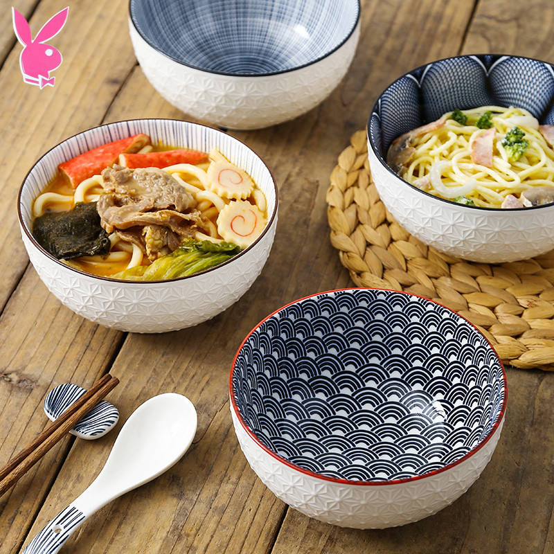 日式陶瓷家用饭沙拉甜品水果麦片瓷碗单个可爱 6寸浮雕面早餐汤碗
