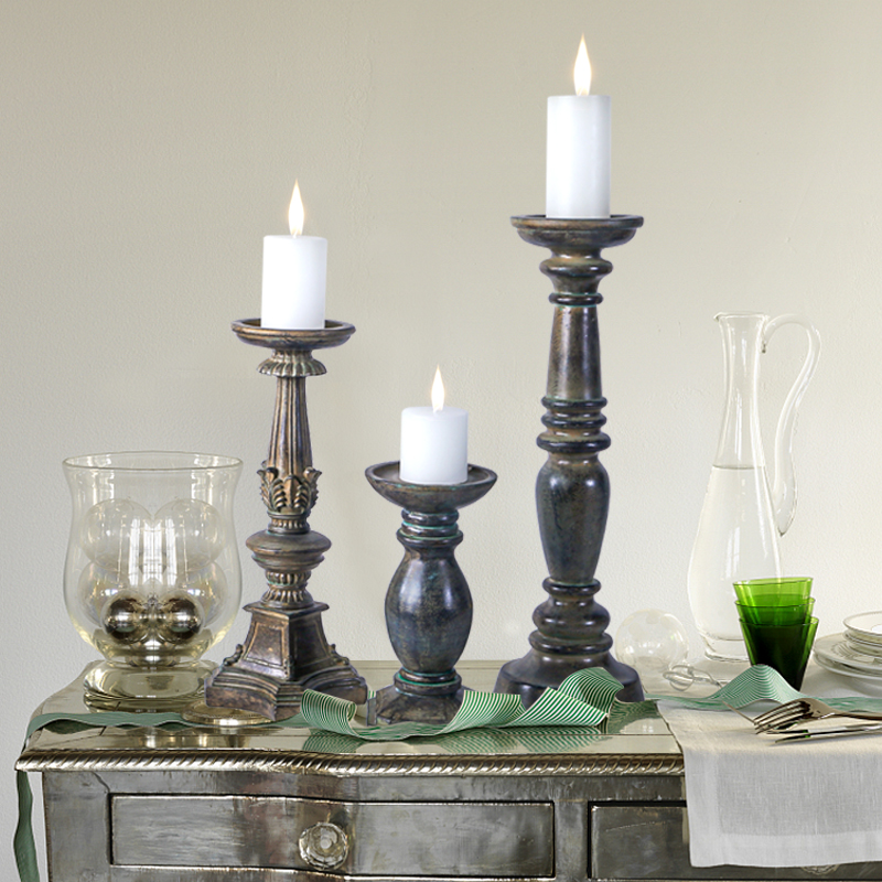 创意美式复古家居烛台摆件客厅卧室简约树脂桌面装饰品蜡烛摆台