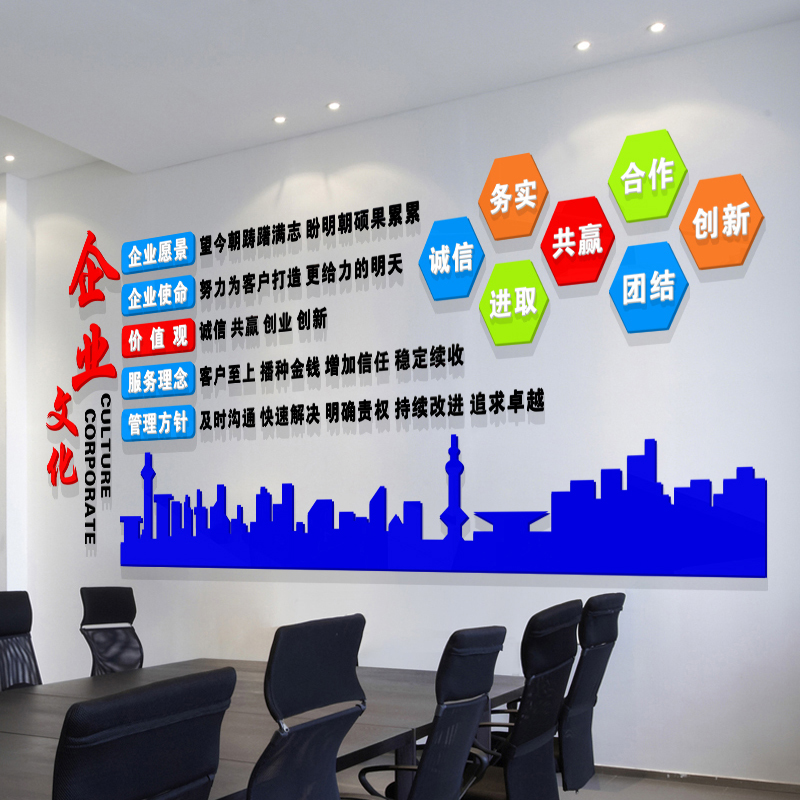 企业文化员工激励志标语会议办公室背景墙壁装饰墙贴纸公司布置3d