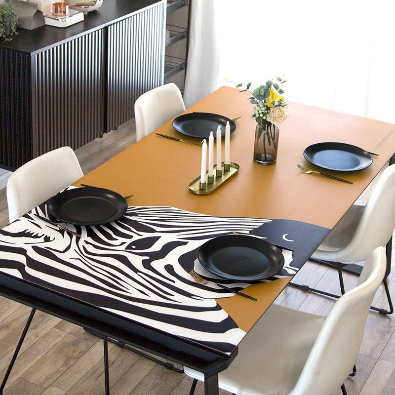 创意斑马纹pu皮革桌垫北欧家用防水防油免洗PVC长方形茶几餐桌布