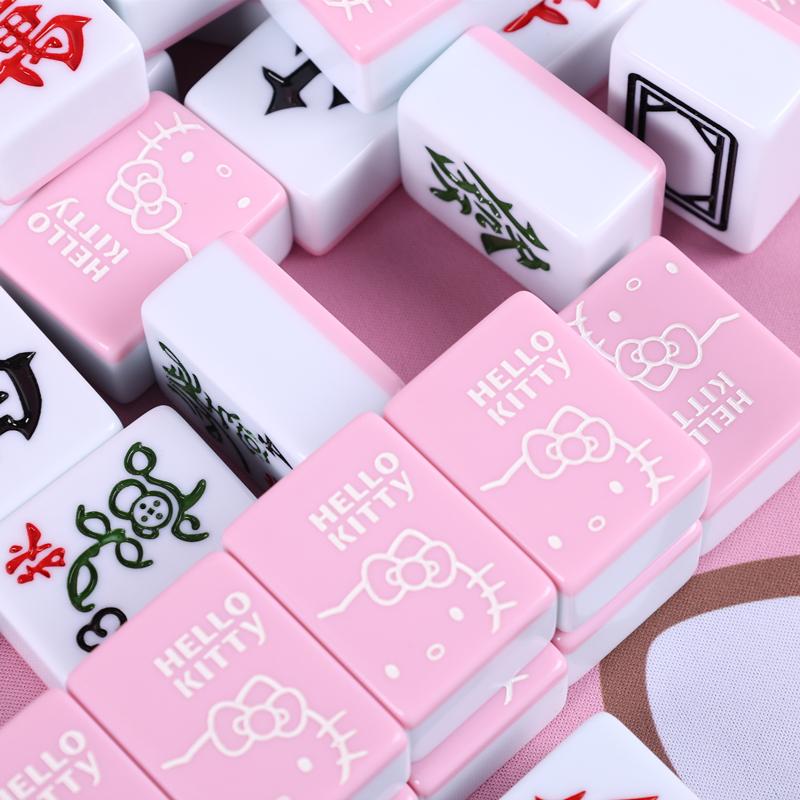 网红潮牌正版Hellokitty粉色中大号家用手搓卡通定制凯蒂猫麻将牌