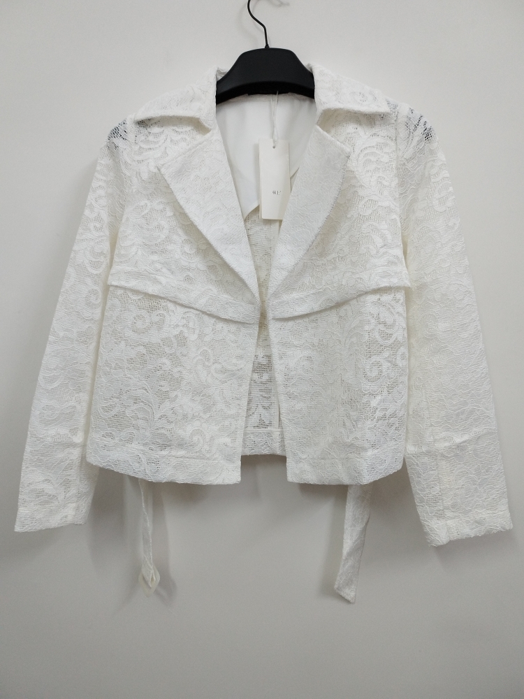 LeeMonsan枺上 优雅白色蕾丝高级感短款风衣外套  有腰带 M码