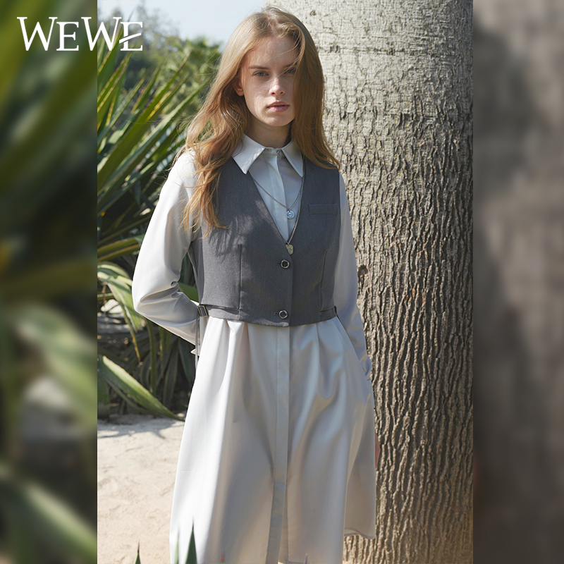 WEWE唯唯春季新品女装时尚有型马甲套装连衣裙通勤休闲气质