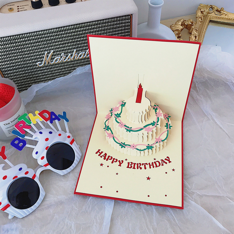 韩国生日贺卡3D立体定制可爱蜡烛蛋糕卡片手工创意礼物少女心礼品