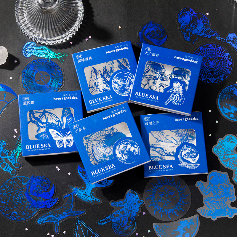 美好的一天PET贴纸包 蓝色大海的传说系列 蝴蝶宇航员手帐贴画8款