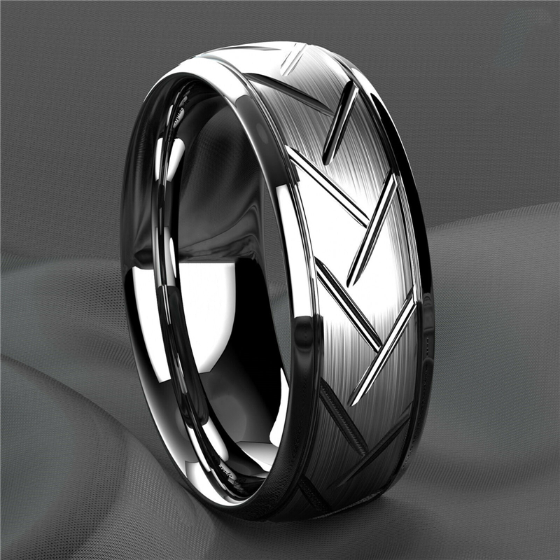 Fashion Men’s Silver Color Black Stainless Steel Ring